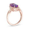 Thumbnail Image 2 of Elongated Oval Amethyst and 1/6 CT. T.W. Diamond Frame Ring in 10K Rose Gold