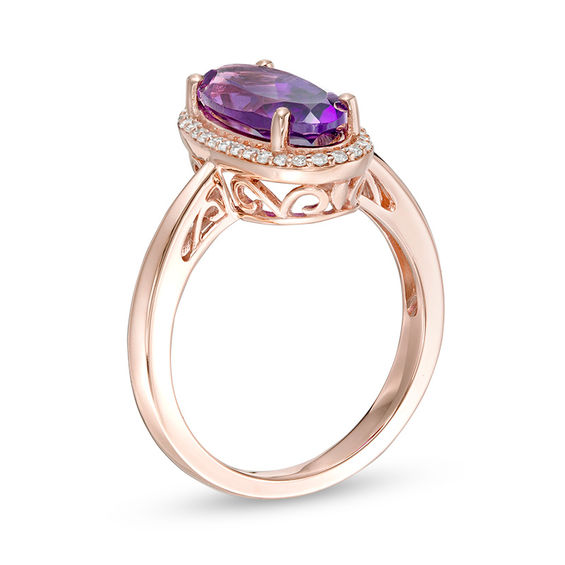 Elongated Oval Amethyst and 1/6 CT. T.w. Diamond Frame Ring in 10K Rose Gold