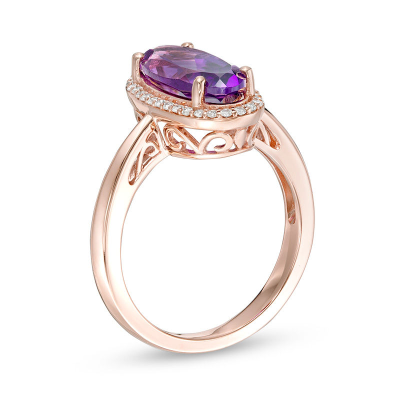 Elongated Oval Amethyst and 1/6 CT. T.W. Diamond Frame Ring in 10K Rose Gold