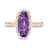 Thumbnail Image 3 of Elongated Oval Amethyst and 1/6 CT. T.W. Diamond Frame Ring in 10K Rose Gold