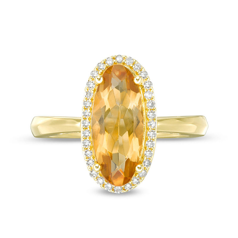 Main Image 4 of Elongated Oval Citrine and 1/6 CT. T.W. Diamond Frame Ring in 10K Gold
