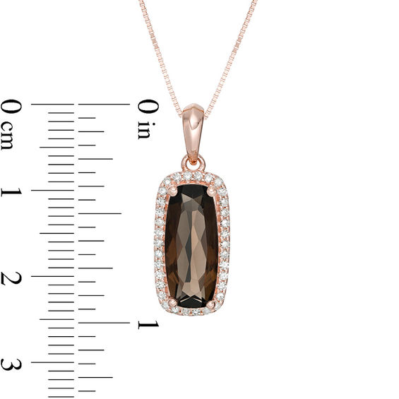 Elongated Cushion-Cut Smoky Quartz and 1/6 CT. T.w. Diamond Frame Drop Pendant in 10K Rose Gold