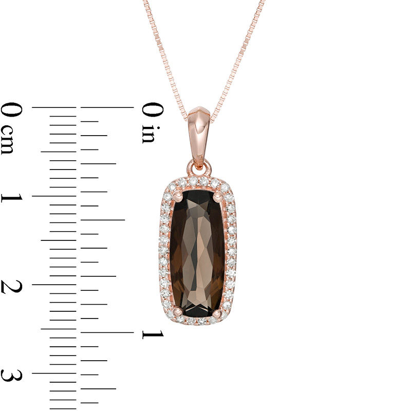 Main Image 3 of Elongated Cushion-Cut Smoky Quartz and 1/6 CT. T.W. Diamond Frame Drop Pendant in 10K Rose Gold