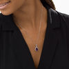 Thumbnail Image 2 of checkerboard Pear-Shaped Amethyst and Lab-Created White Topaz Frame Drop Pendant in Sterling Silver
