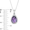 Thumbnail Image 3 of checkerboard Pear-Shaped Amethyst and Lab-Created White Topaz Frame Drop Pendant in Sterling Silver