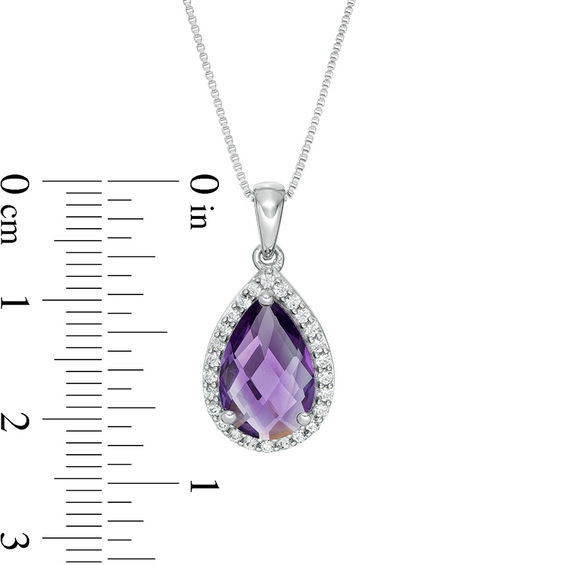 checkerboard Pear-Shaped Amethyst and Lab-Created White Topaz Frame Drop Pendant in Sterling Silver