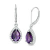 Thumbnail Image 1 of checkerboard Pear-Shaped Amethyst and Lab-Created White Topaz Frame Drop Earrings in Sterling Silver