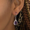 Thumbnail Image 2 of checkerboard Pear-Shaped Amethyst and Lab-Created White Topaz Frame Drop Earrings in Sterling Silver