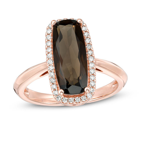 Elongated Cushion-Cut Smoky Quartz and 1/6 CT. T.w. Diamond Frame Ring in 10K Rose Gold