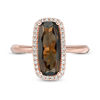 Thumbnail Image 4 of Elongated Cushion-Cut Smoky Quartz and 1/6 CT. T.W. Diamond Frame Ring in 10K Rose Gold