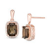 Thumbnail Image 1 of Cushion-Cut Smoky Quartz and 1/6 CT. T.W. Diamond Frame Drop Earrings in 10K Rose Gold