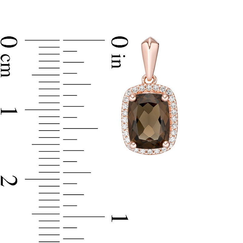 Main Image 3 of Cushion-Cut Smoky Quartz and 1/6 CT. T.W. Diamond Frame Drop Earrings in 10K Rose Gold