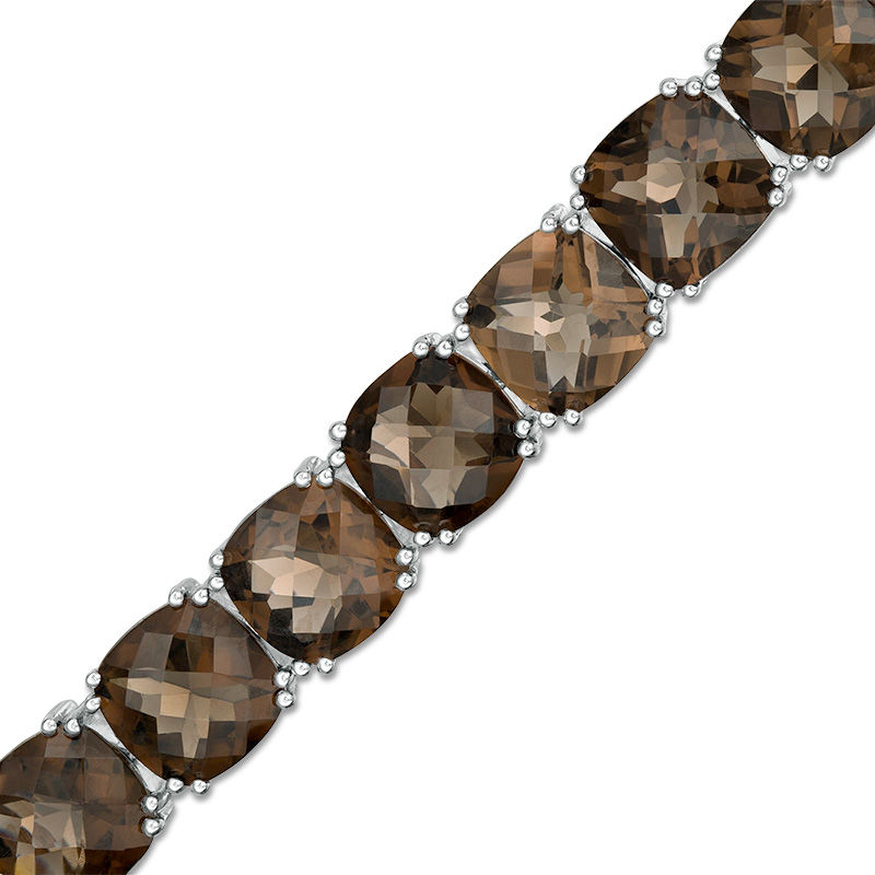 Main Image 1 of 8.0mm Cushion-Cut Smoky Quartz Line Bracelet in Sterling Silver - 7.5"