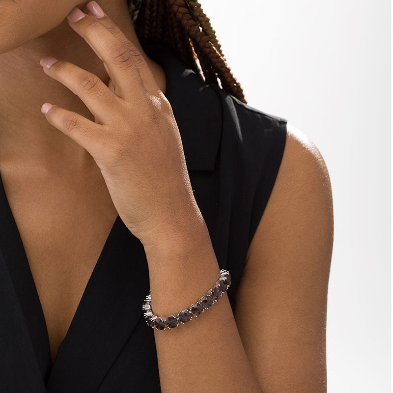 Main Image 2 of 8.0mm Cushion-Cut Smoky Quartz Line Bracelet in Sterling Silver - 7.5"