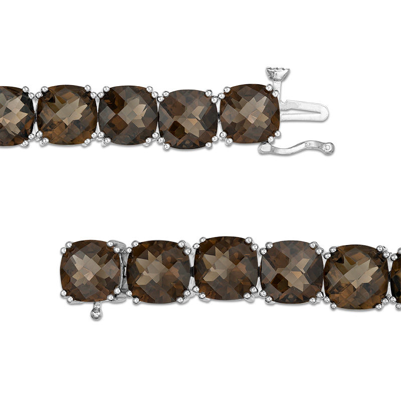 Main Image 3 of 8.0mm Cushion-Cut Smoky Quartz Line Bracelet in Sterling Silver - 7.5"