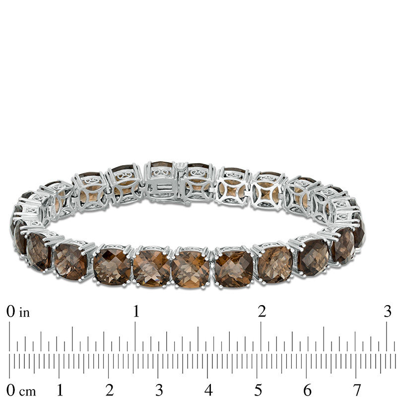 Main Image 4 of 8.0mm Cushion-Cut Smoky Quartz Line Bracelet in Sterling Silver - 7.5"