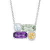 Thumbnail Image 1 of Cushion-Cut Multi-Gemstone and White Topaz Frame Four Stone Abstract Necklace in Sterling Silver