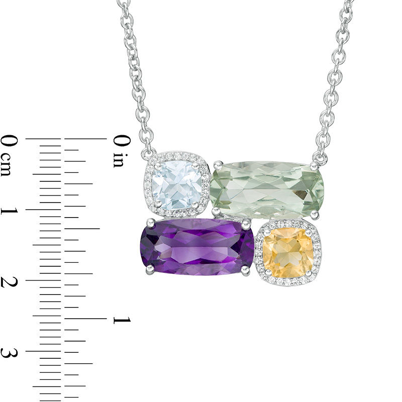 Main Image 4 of Cushion-Cut Multi-Gemstone and White Topaz Frame Four Stone Abstract Necklace in Sterling Silver