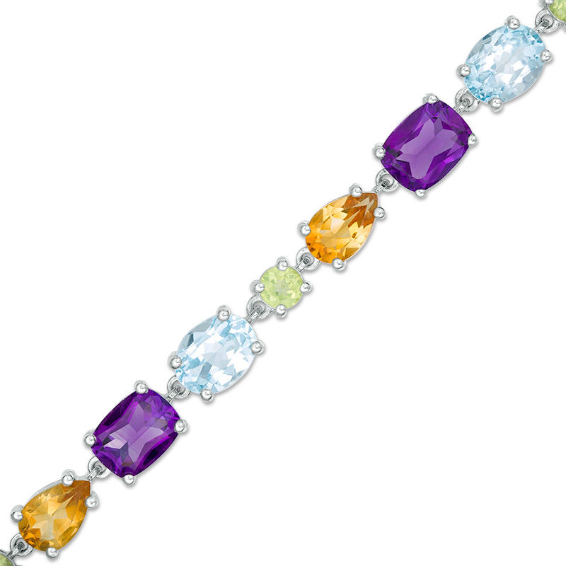 Main Image 1 of Multi-Gemstone Link Bracelet in Sterling Silver - 7.5"