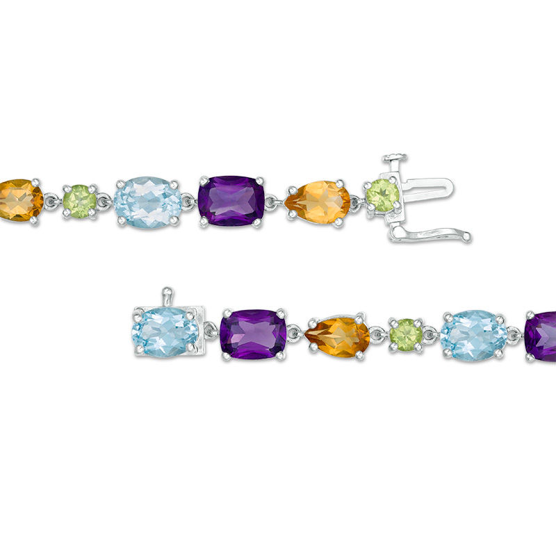 Main Image 3 of Multi-Gemstone Link Bracelet in Sterling Silver - 7.5"