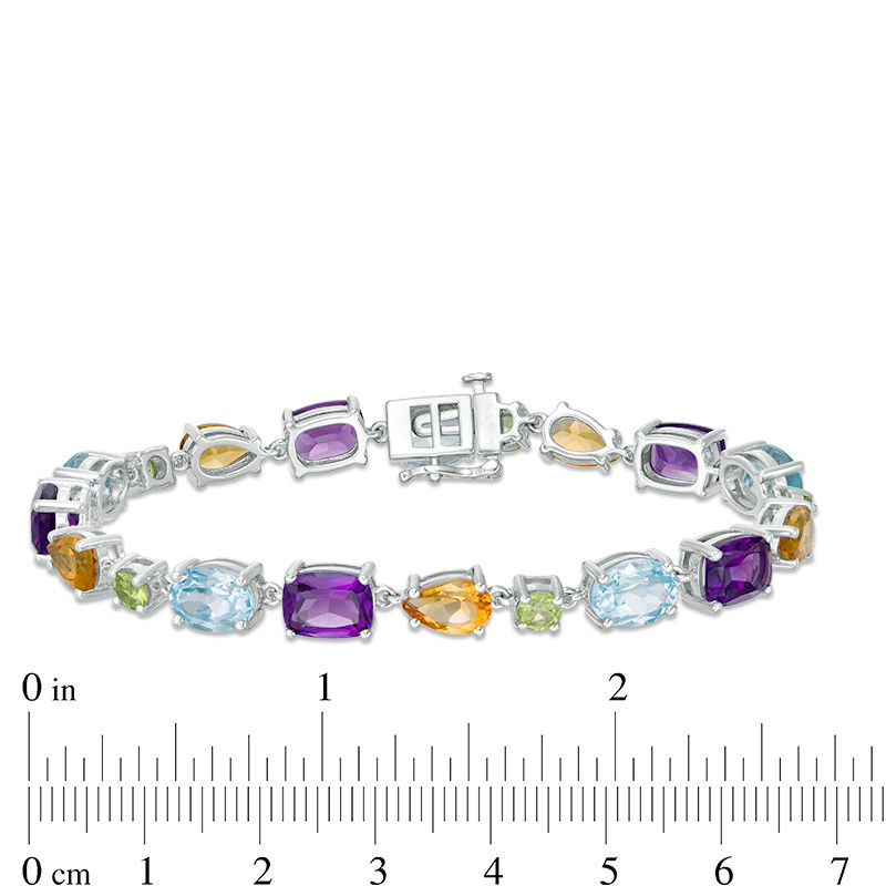 Multi-Gemstone Link Bracelet in Sterling Silver - 7.5"