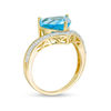 Thumbnail Image 2 of 10.0mm Trillion-Cut Swiss Blue Topaz and 1/10 CT. T.W. Diamond Double Chevron Split Shank Ring in 10K Gold