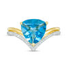 Thumbnail Image 4 of 10.0mm Trillion-Cut Swiss Blue Topaz and 1/10 CT. T.W. Diamond Double Chevron Split Shank Ring in 10K Gold