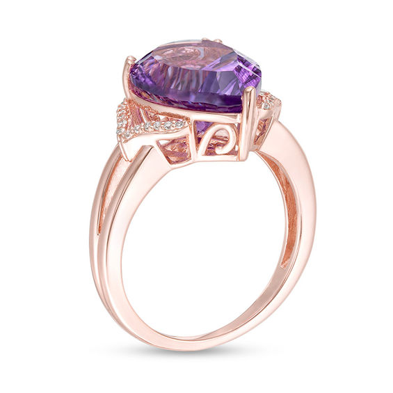 Pear-Shaped Amethyst and 1/20 CT. T.w. Diamond Chevron Collar Split Shank Ring in 10K Rose Gold