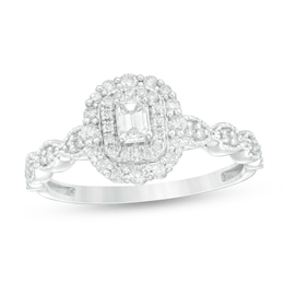 3/8 CT. T.W. Emerald-Cut Diamond Double Frame Art Deco Vintage-Style Engagement Ring in 10K White Gold