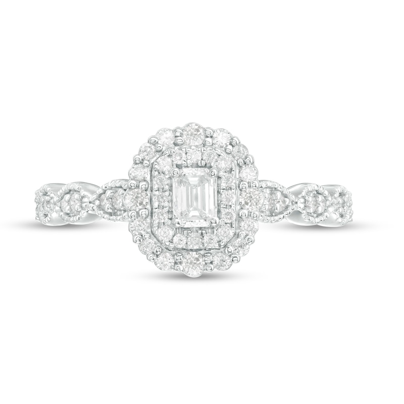 3/8 CT. T.W. Emerald-Cut Diamond Double Frame Art Deco Vintage-Style Engagement Ring in 10K White Gold