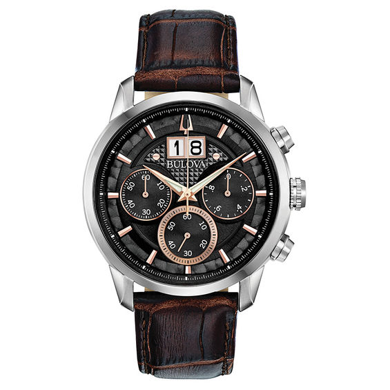 Men's Bulova Classic Sutton Strap Chronograph Watch with Black Dial (Model: 96B311)