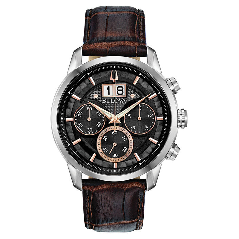 Main Image 1 of Men's Bulova Classic Sutton Strap Chronograph Watch with Black Dial (Model: 96B311)