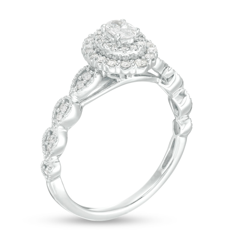 3/8 CT. T.W. Oval Diamond Double Frame Art Deco Vintage-Style Engagement Ring in 10K White Gold