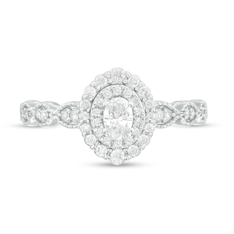 3/8 CT. T.W. Oval Diamond Double Frame Art Deco Vintage-Style Engagement Ring in 10K White Gold