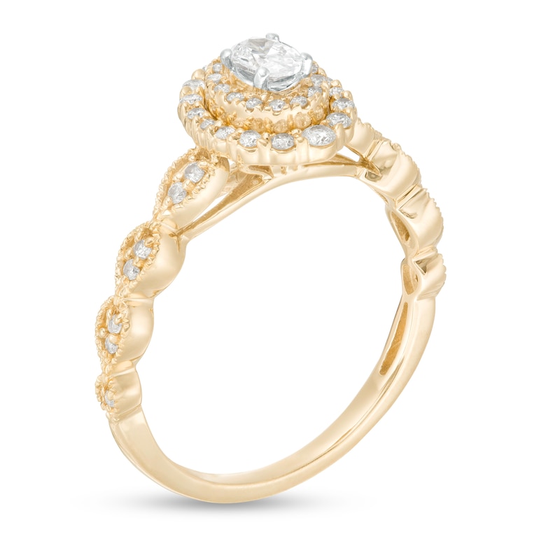 Main Image 3 of 3/8 CT. T.W. Oval Diamond Double Frame Art Deco Vintage-Style Engagement Ring in 10K Gold