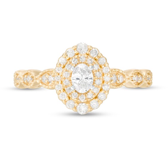 3/8 CT. T.w. Oval Diamond Double Frame Art Deco Vintage-Style Engagement Ring in 10K Gold