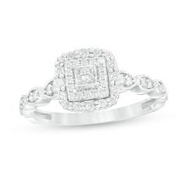 3/8 CT. T.W. Princess-Cut Diamond Double Frame Art Deco Vintage-Style Engagement Ring in 10K White Gold