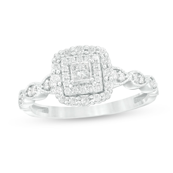3/8 CT. T.w. Princess-Cut Diamond Double Frame Art Deco Vintage-Style Engagement Ring in 10K White Gold