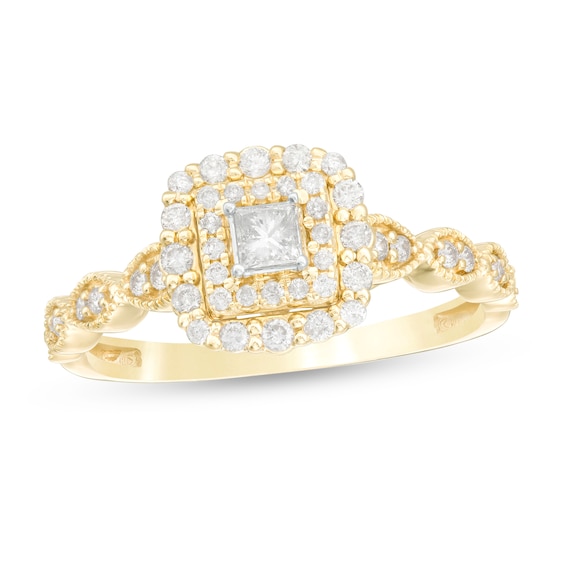 3/8 CT. T.w. Princess-Cut Diamond Double Frame Art Deco Vintage-Style Engagement Ring in 10K Gold