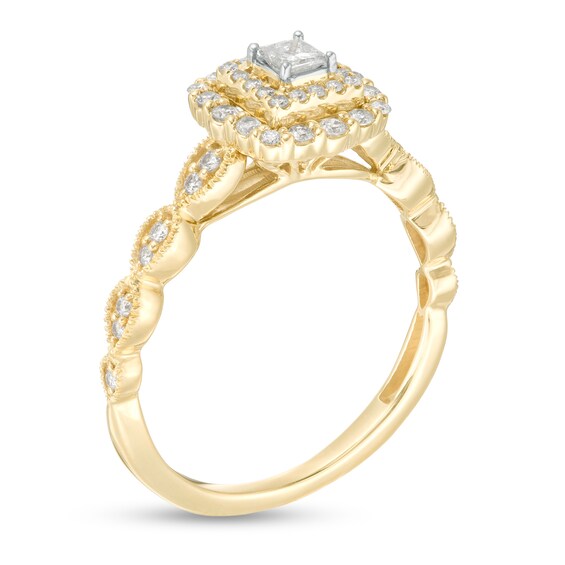 3/8 CT. T.W. Princess-Cut Diamond Double Frame Art Deco Vintage-Style Engagement Ring in 10K Gold 3/8 CT. T.W. Princess-Cut Diamond Double Frame Art Deco Vintage-Style Engagement Ring in 10K Gold