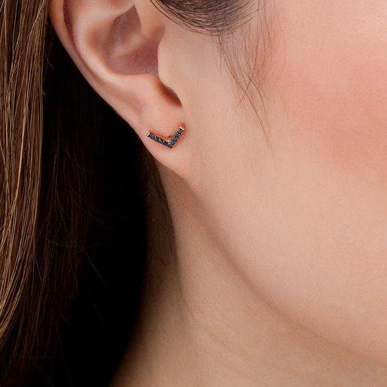 1/10 CT. T.w. Black Diamond Chevron Stud Earrings in 10K Rose Gold