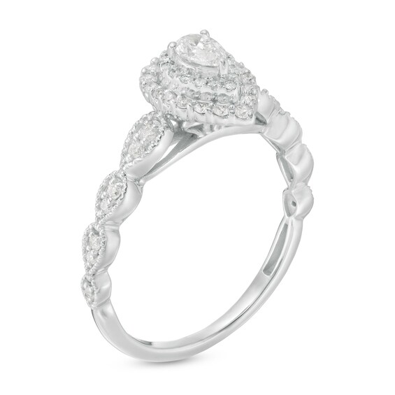3/8 CT. T.W. Pear-Shaped Diamond Double Frame Art Deco Vintage-Style Engagement Ring in 10K White Gold 3/8 CT. T.W. Pear-Shaped Diamond Double Frame Art Deco Vintage-Style Engagement Ring in 10K White Gold