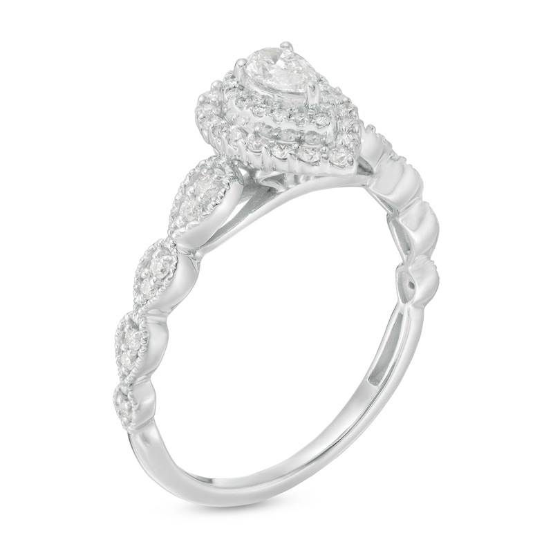 Main Image 2 of 3/8 CT. T.W. Pear-Shaped Diamond Double Frame Art Deco Vintage-Style Engagement Ring in 10K White Gold