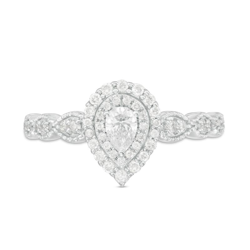 Main Image 3 of 3/8 CT. T.W. Pear-Shaped Diamond Double Frame Art Deco Vintage-Style Engagement Ring in 10K White Gold