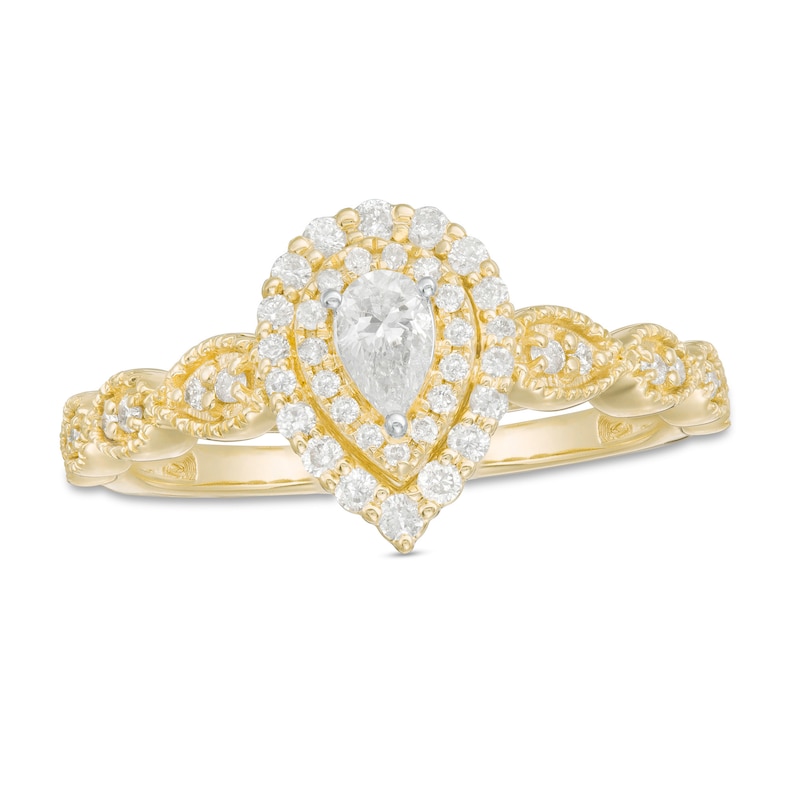 3/8 CT. T.W. Pear-Shaped Diamond Double Frame Art Deco Vintage-Style Engagement Ring in 10K Gold