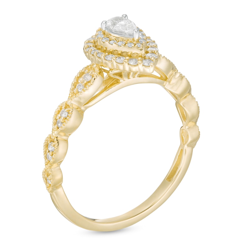 3/8 CT. T.W. Pear-Shaped Diamond Double Frame Art Deco Vintage-Style Engagement Ring in 10K Gold