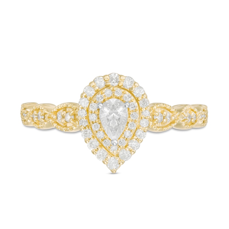 3/8 CT. T.W. Pear-Shaped Diamond Double Frame Art Deco Vintage-Style Engagement Ring in 10K Gold