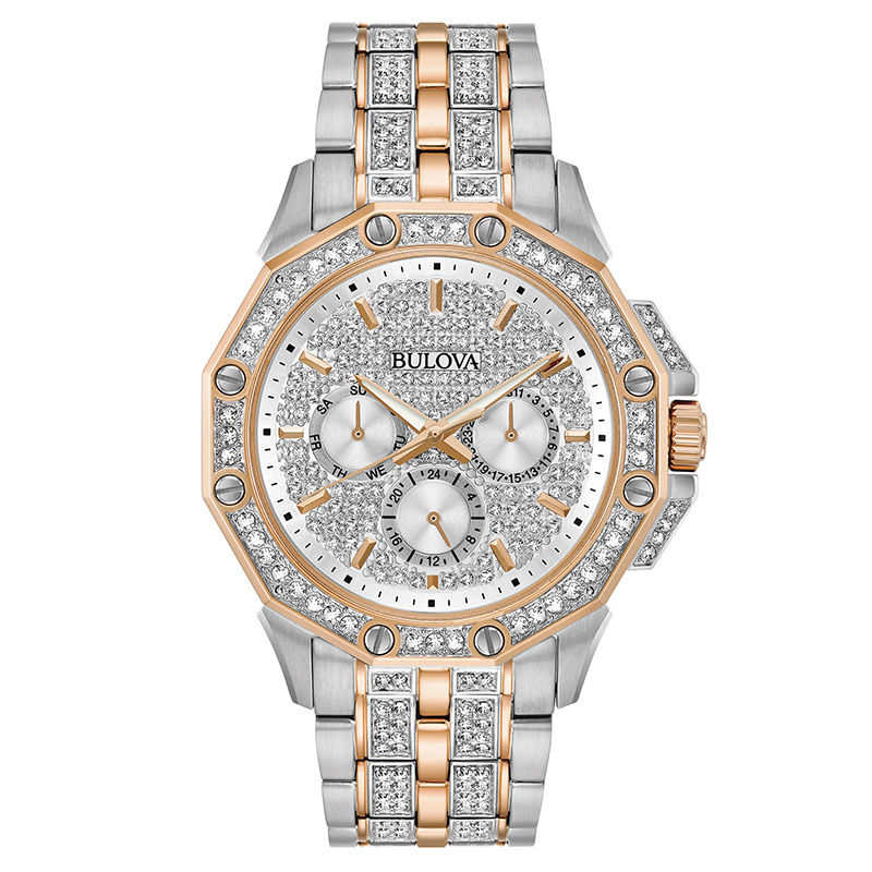 Men's Bulova Octava Crystal Accent Two-Tone Chronograph Watch with Silver-Tone Dial (Model: 98C133)