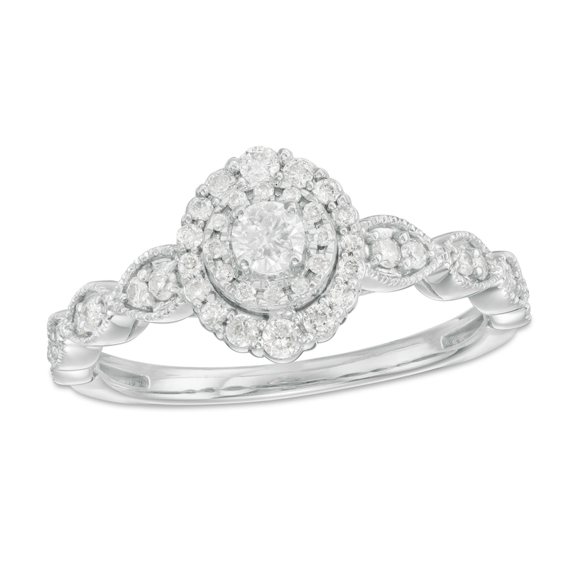 3/8 CT. T.W. Diamond Double Frame Art Deco Vintage-Style Engagement Ring in 10K White Gold