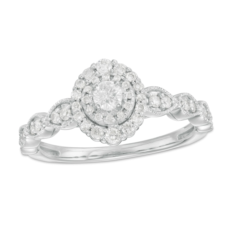 Main Image 1 of 3/8 CT. T.W. Diamond Double Frame Art Deco Vintage-Style Engagement Ring in 10K White Gold